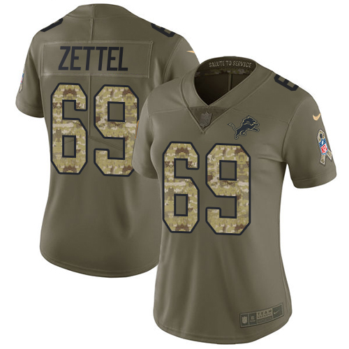 Nike Lions #69 Anthony Zettel Olive/Camo Women's Stitched NFL Limited Salute to Service Jersey